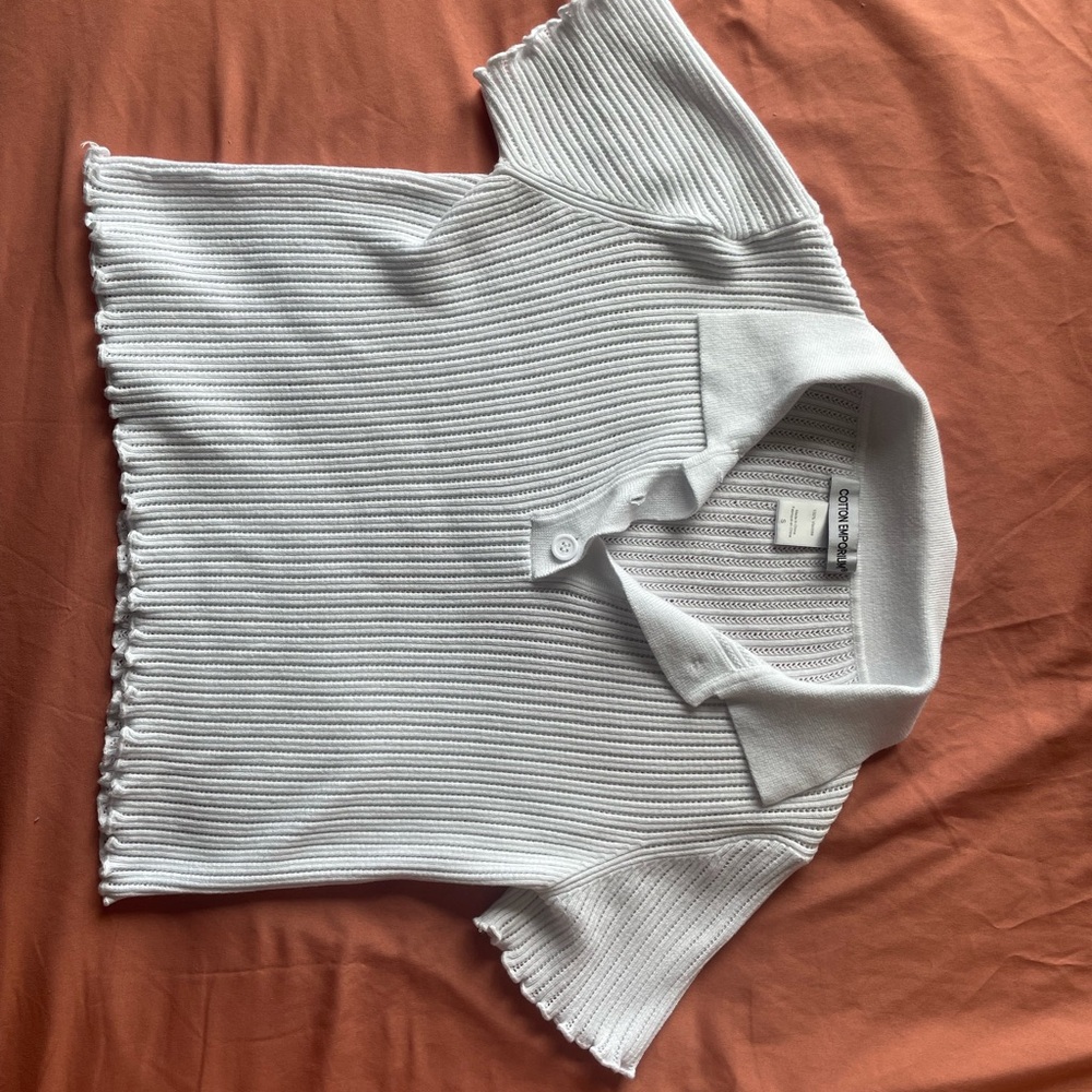 Cotton Emporium White Ribbed Knit Top